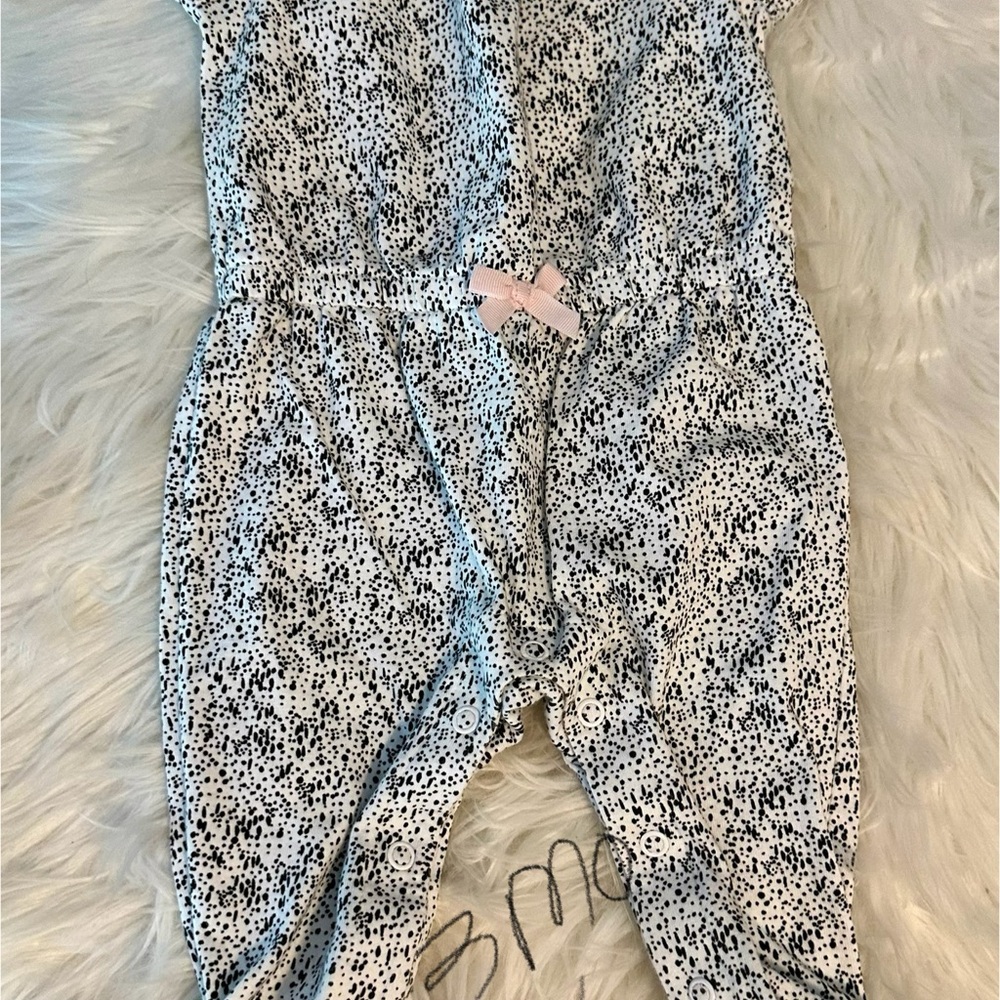 Black and White Baby Jumpsuit with Pink Bow